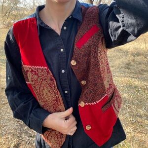 Patchwork vest with embroidery, corduroy, and tapestry